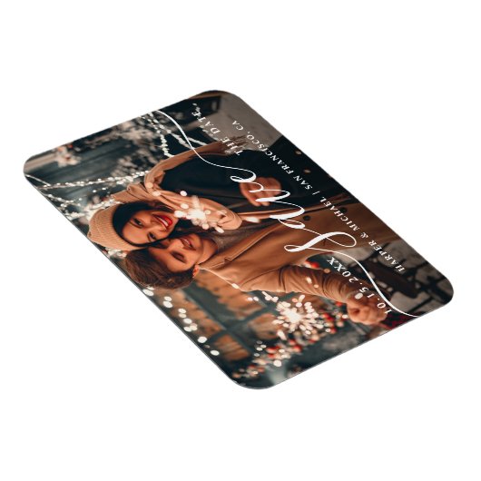 エレガント&モダン結婚の写真の日付を保存 マグネット (右側)