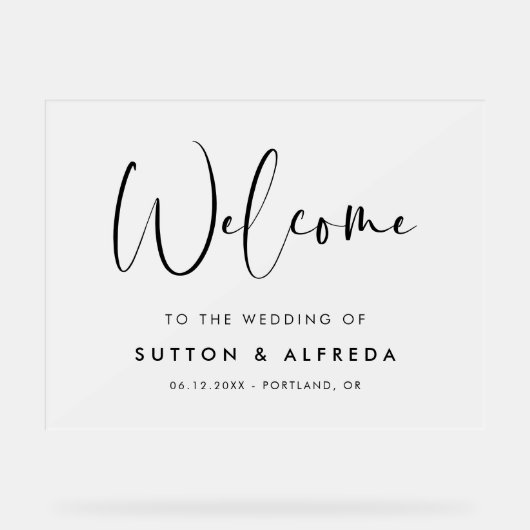 エレガント&モダン結婚の歓迎フロステッド アクリルサイン (正面)