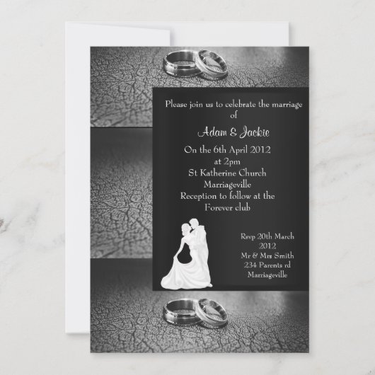 エレガント&モダン結婚リング招待黒whit 招待状 (正面)