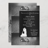 エレガント&モダン結婚リング招待黒whit 招待状 (正面/裏面)