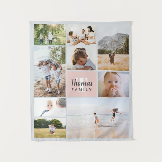 エレガント&モダン赤面ピンクファミリーフォトコラージュ タペストリー (正面)