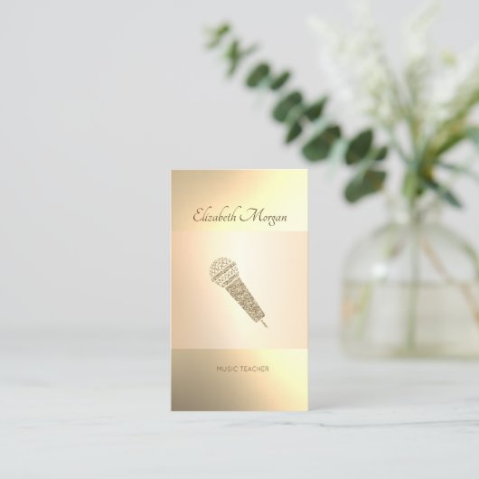 エレガント、モダン金ゴールドマイク、音楽先生 名刺 (スタンド正面)