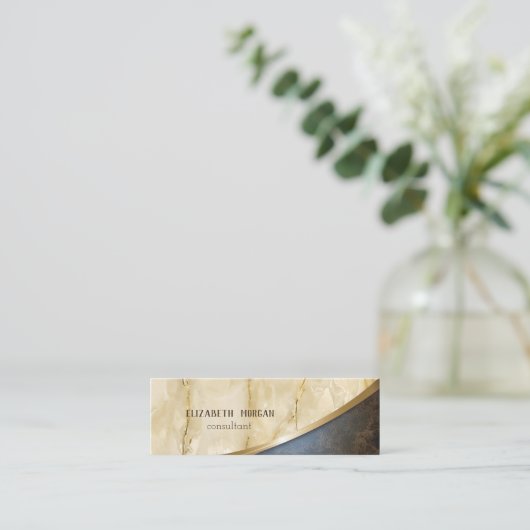 エレガント、モダン金ゴールド、大理石、レザールック スキニー名刺 (スタンド正面)