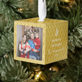 エレガント モダン おしゃれな 3 人家族のクリスマス フォト キューブオーナメント