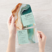 エレガント モダン アブストラクト アゲート ティール テラコッタ オールインワン招待状 (貼ってはがせる)