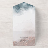 エレガント モダン アルコール インク ゴールド ブラッシュ ブルー ミニマル オールインワン招待状 (外側)