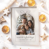 エレガント モダン アーチ ファミリー フォト シンプル ボウ ハッピー シーズンカード