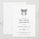 エレガント モダン ウォーターカラー ブラック ボウ ブライダル シャワー 招待状 (正面/裏面)