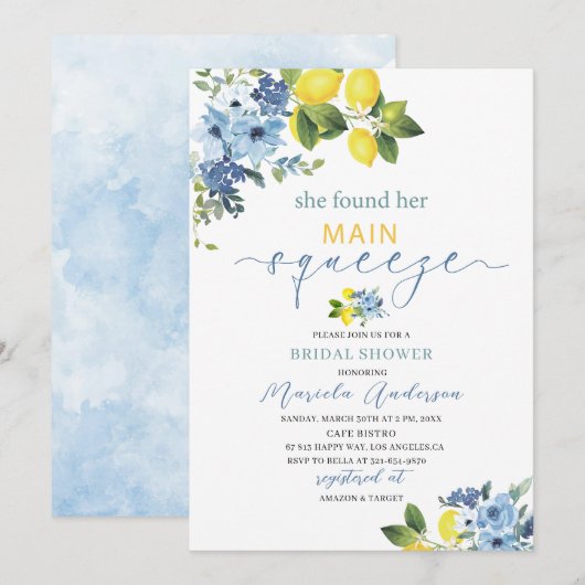 エレガント モダン ウォーターカラー メインスクイーズ ブライダルシュー 招待状 (正面/裏面)