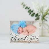 エレガント モダン カリグラフィー 新生児 ベイビー サンクス B ポストカード (スタンド正面)