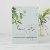 エレガント モダン グリーン グレー ユーカリ 水彩画 セーブザデート (スタンド正面)