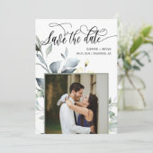 エレガント モダン グリーン リーフ QR コード フォト ウェディング セーブザデート (スタンド正面)