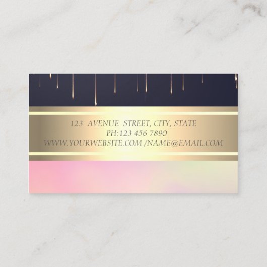 エレガント モダン ゴールド ストライプ ロータス ドリップス 名刺 (裏面)