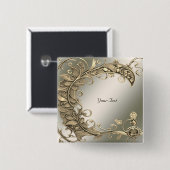 エレガント モダン ゴールド デコレーションボタン 缶バッジ (正面&裏面)