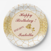 エレガント モダン ゴールド ホワイト ステンドグラス コレクション ペーパープレート (正面)