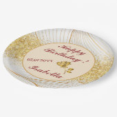 エレガント モダン ゴールド ホワイト リーフ ライン コレクション ペーパープレート (アングル)