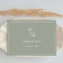 エレガント モダン サージュグリーン モノグラム 御礼カード