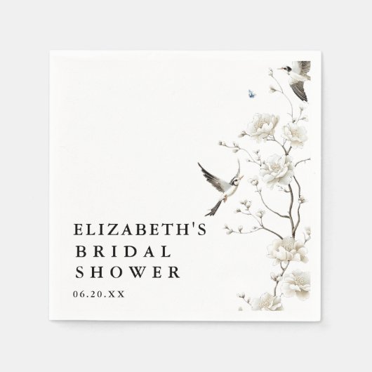 エレガント モダン シノワズリー フラワーブライダルシャワー スタンダードカクテルナプキン (正面)