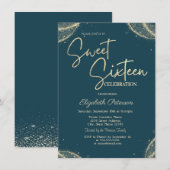 エレガント モダン シンプル ゴールド グリッター スウィート16 招待状 (正面/裏面)