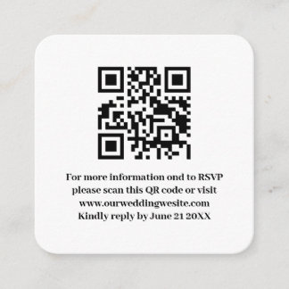 エレガント モダン シンプル ホワイト ウェディング QR コード RSVP エンクロージャーカード