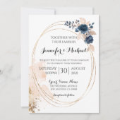 エレガント モダン ジオメトリック ラウンド ゴールド フレーム フラワー 招待状 (正面)