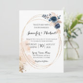 エレガント モダン ジオメトリック ラウンド ゴールド フレーム フラワー 招待状 (スタンド正面)