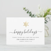 エレガント モダン スクリプト ゴールド スノーフレーク シンプル シーズンカード (スタンド正面)