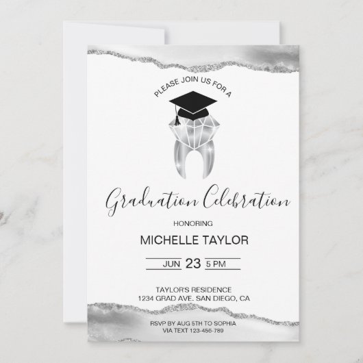 エレガント モダン デンタル 歯科医 卒業パーティー 招待状 (正面)