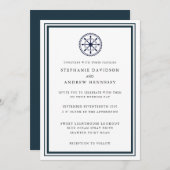 エレガント モダン ネイビー ナウティカル ミニマリスト ブルー 招待状 (正面/裏面)