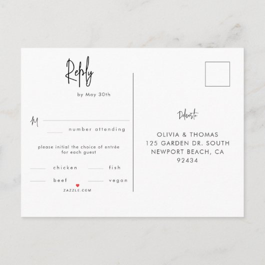 エレガント モダン ネイビー ビーチ ウェーブ ウェディング ディナー RSVP インビテーションポストカード (裏面)