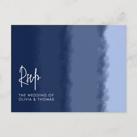 エレガント モダン ネイビー ビーチ ウェーブ ウェディング ディナー RSVP インビテーションポストカード (正面)