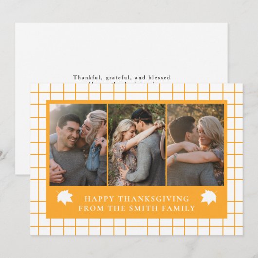 エレガント モダン ハッピー サンクスギビング オータム 3 フォト シーズンカード (正面/裏面)