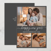 エレガント モダン ハッピー ニューイヤー ブラック 3 コラージュ シーズンカード (正面/裏面)