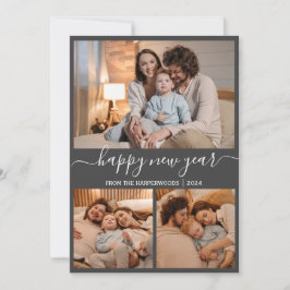 エレガント モダン ハッピー ニューイヤー ブラック 3 コラージュ シーズンカード