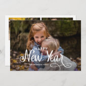 エレガント モダン ハッピー ニュー イヤー 3 枚の写真 スクリプト ホル シーズンカード (正面/裏面)