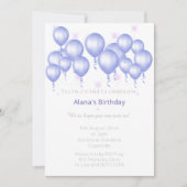 エレガント モダン バルーン パープル グリッター 誕生日 招待状 (正面)