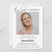 エレガント モダン ピンク フォト 62歳の誕生日 招待状 (正面)