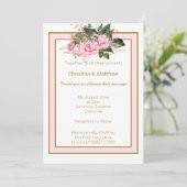 エレガント モダン ピンク ホワイト ゴールド フローラル ウェディング 招待状 (スタンド正面)