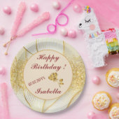 エレガント モダン フラワー ゴールド ホワイト ライン コレクション ペーパープレート (パーティー)