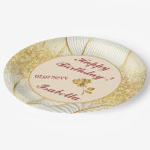 エレガント モダン フラワー ゴールド ホワイト ライン コレクション ペーパープレート (アングル)
