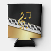 エレガント モダン ブラック ゴールド ミュージック ノーツ, ピアノ キー 缶クーラー (正面)