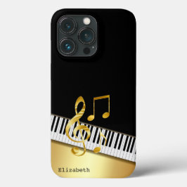 エレガント モダン ブラック ゴールド 音符 ピアノ鍵盤 iPhone 13 PROケース
