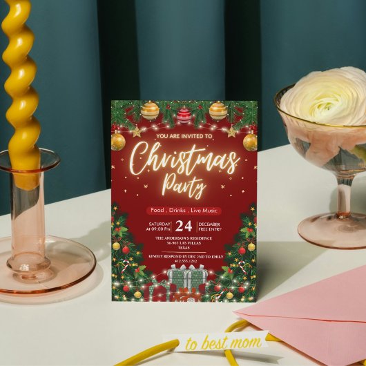 エレガント モダン プライド グリーン クリスマスパーティ 招待状