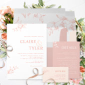 エレガント モダン ミニマル ブッシュピンク ピーチ ウェディング 招待状