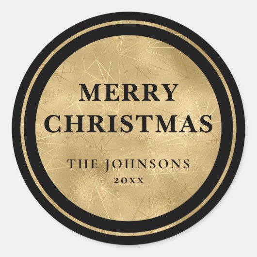 エレガント モダン ミニマル ブラック ゴールド クリスマス ラウンドシール (正面)