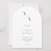 エレガント モダン ミニマル モノグラム アーチ ウェディング 招待状 (裏面)