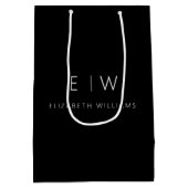 エレガント モダン ミニマル モノグラム ネーム ミディアムペーパーバッグ (裏面)