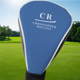 エレガント モダン モノグラムイニシャル 名前 カスタム ブルー ゴルフヘッドカバー