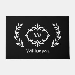 エレガント モダン モノグラム ウェア サークル おしゃれ ブラック ホワイト ドアマット
