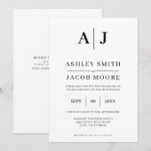 エレガント モダン モノグラム ブラック ホワイト ウェディング 招待状 (正面/裏面)